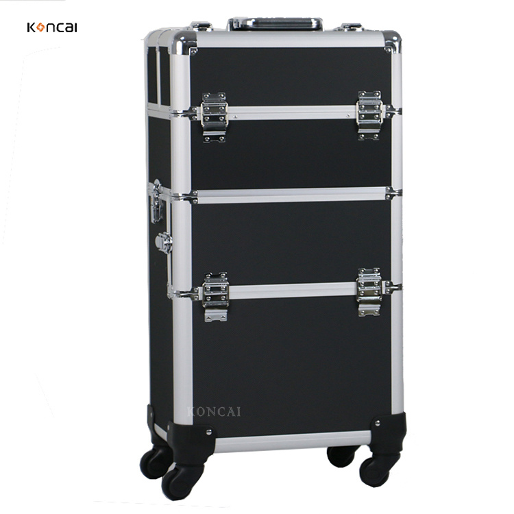 Hot Sale Rolling Travel Cosmetic Case Professional Makeup Artist Organizer Storage Aluminum Box